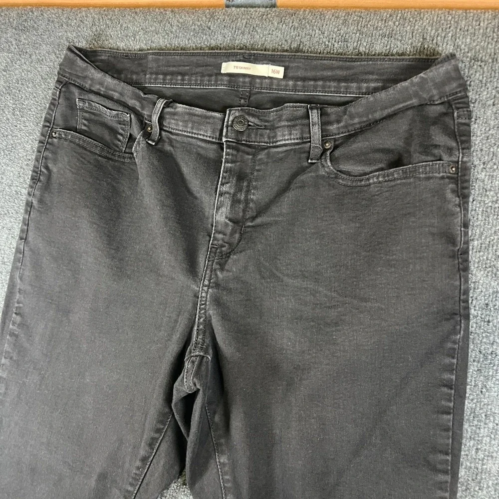 Levi's 711 Jeans Womens 16W 36x28 Black Peony Denim Cotton Mid Rise Skinny‎ Leg